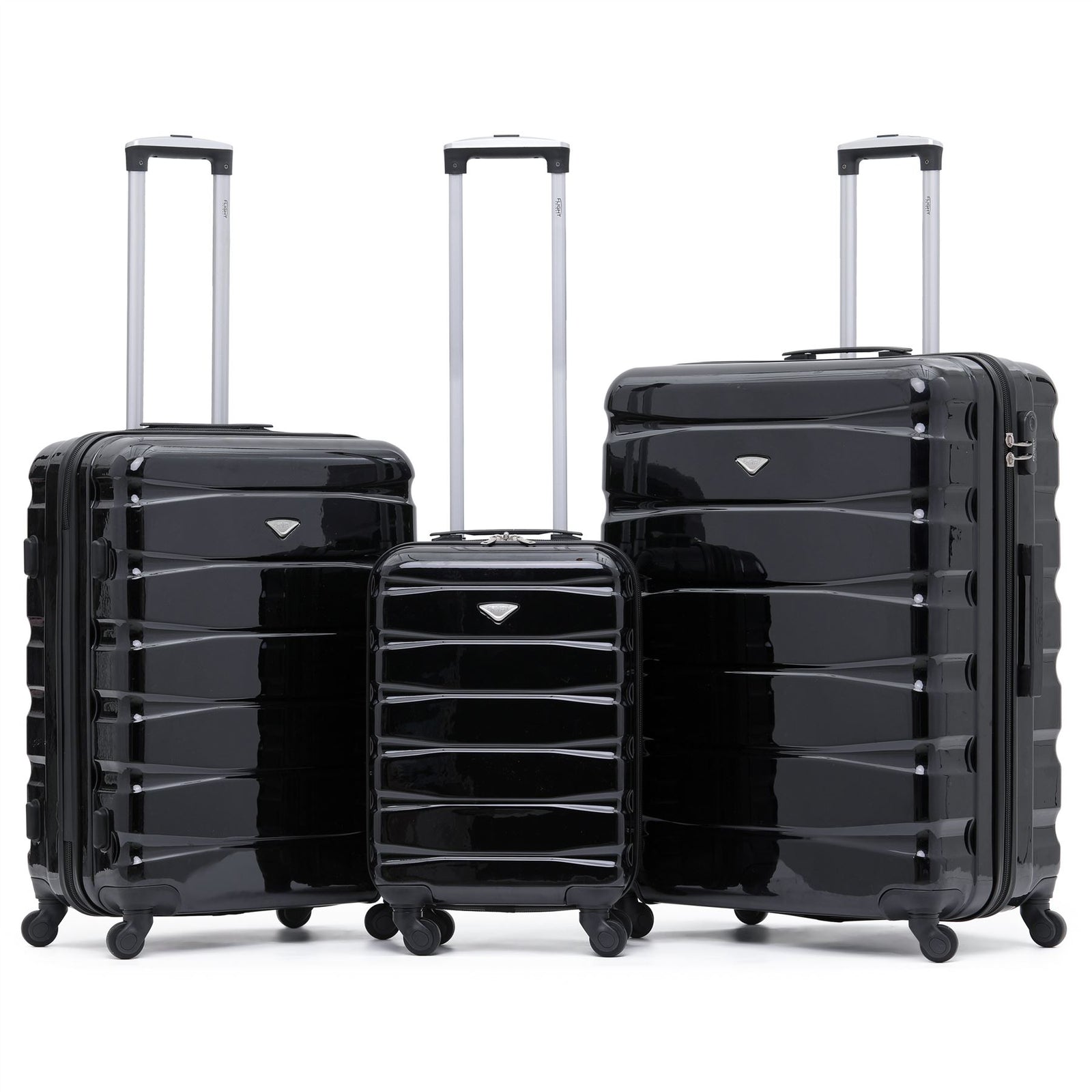 Set Of 3 Hard Shell Suitcase Cabin & Check In Cases With Tsa Lock - Overhead Cabin With Medium & Large Check-in Bag | Set-of-3 | Black Gloss