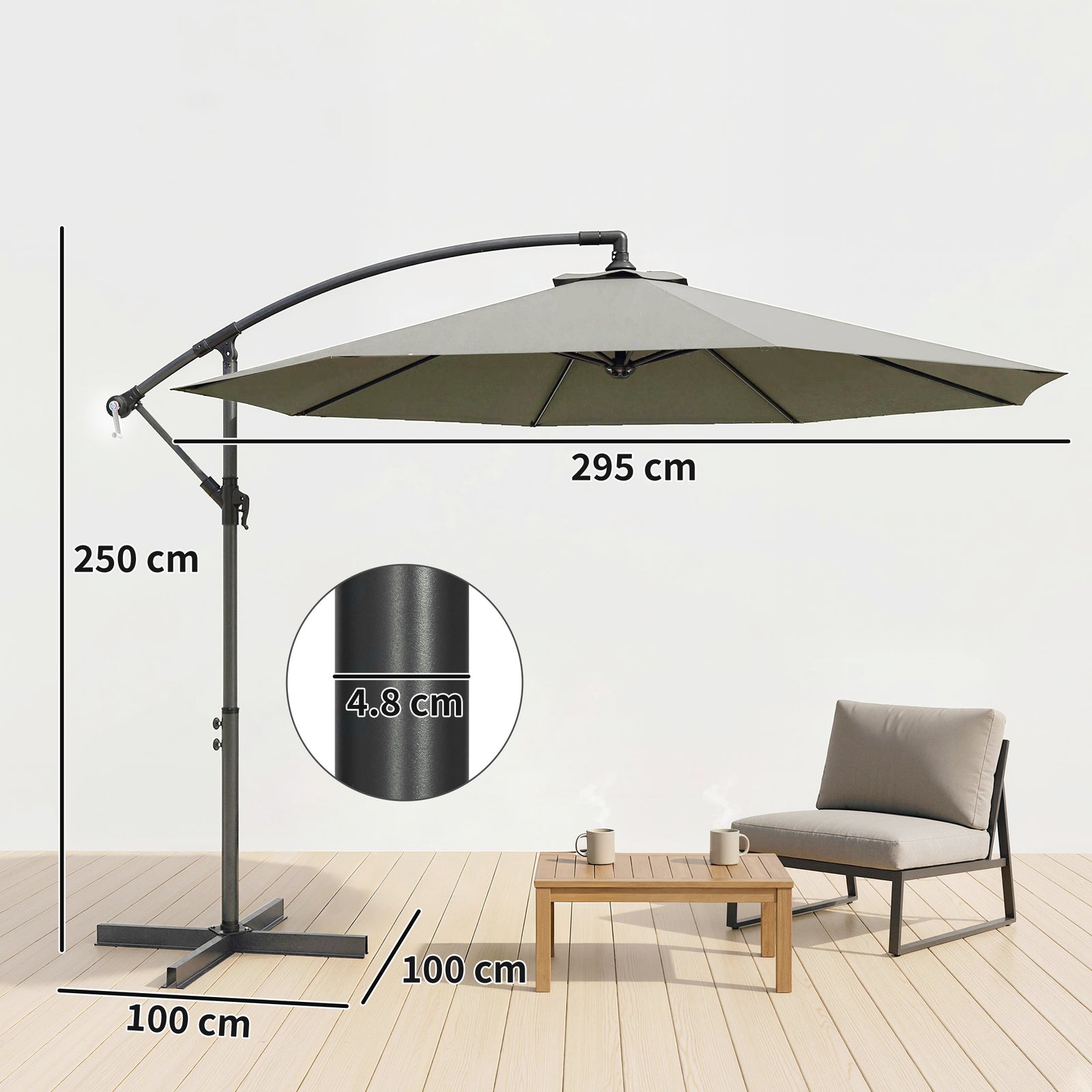 3(m) Banana Parasol Cantilever Umbrella Garden | Light Grey
