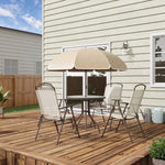 6pc Garden Dining Set Furniture Folding Chairs Table Parasol | Beige
