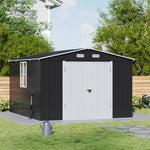 10x12ft Large Metal Storage Shed With Lockable Double Doors, 2 Windows, 4 Vents – Spacious Outdoor Tool Shed