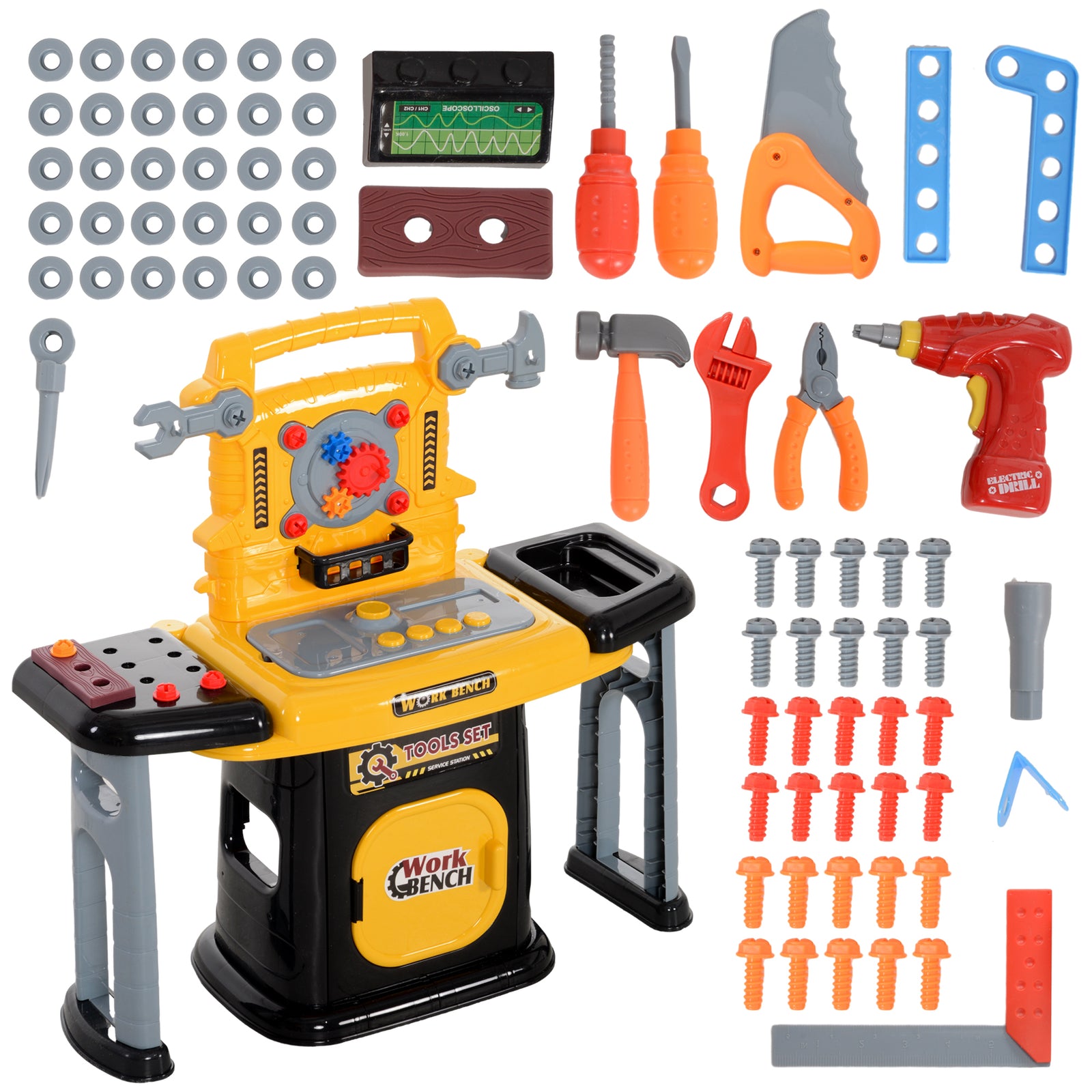 102pcs Play Tools Toy With Electric Drill, Storage, Yellow