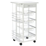 Kitchen Island Trolley W/ 4 Baskets 2 Side Racks Drawer | White