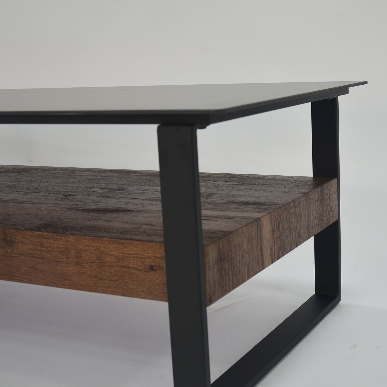 Ascent Rectangular Stone Coffee Table With Shelf | Set-of-1 | Black