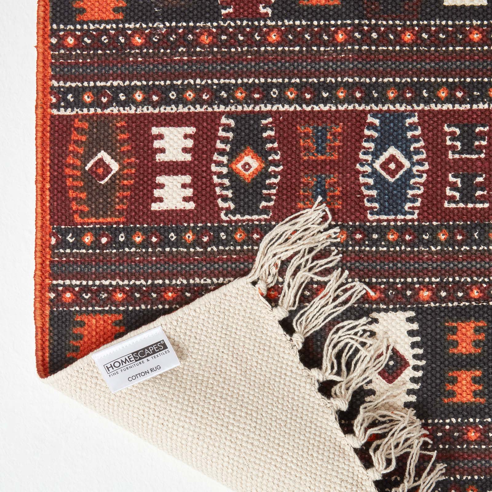 Terracotta, Black And Brown Cotton Kilim Rug | 200cm | Terracotta