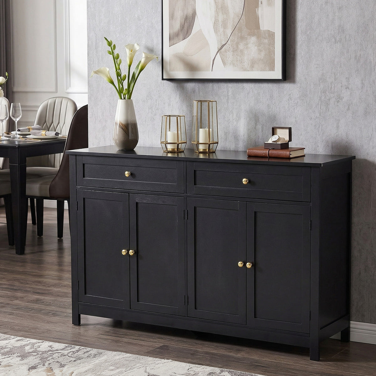 Mdf Sideboard Buffet Cabinet With 2 Drawers