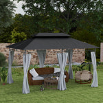 3x4m Garden Gazebo With Sides, Double Roof Metal Gazebo | Dark Grey