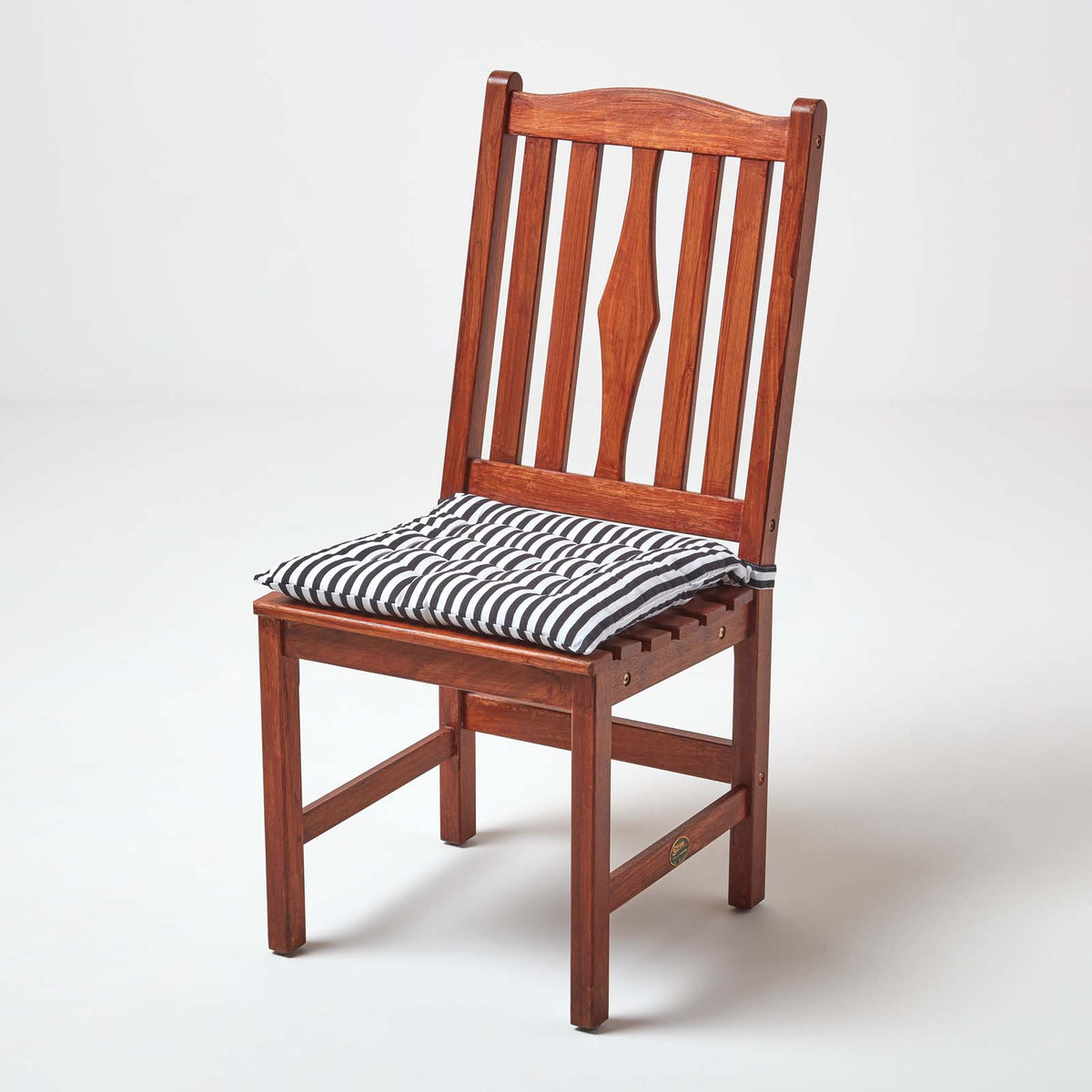 Striped Seat Pad With Straps 100% Cotton, 40 X 40 Cm | Set of 1 | Black & White