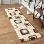 Geometric Thick Shaggy Fluffy Deep Pile Living Room Runner | 60cm x 230cm | Cream