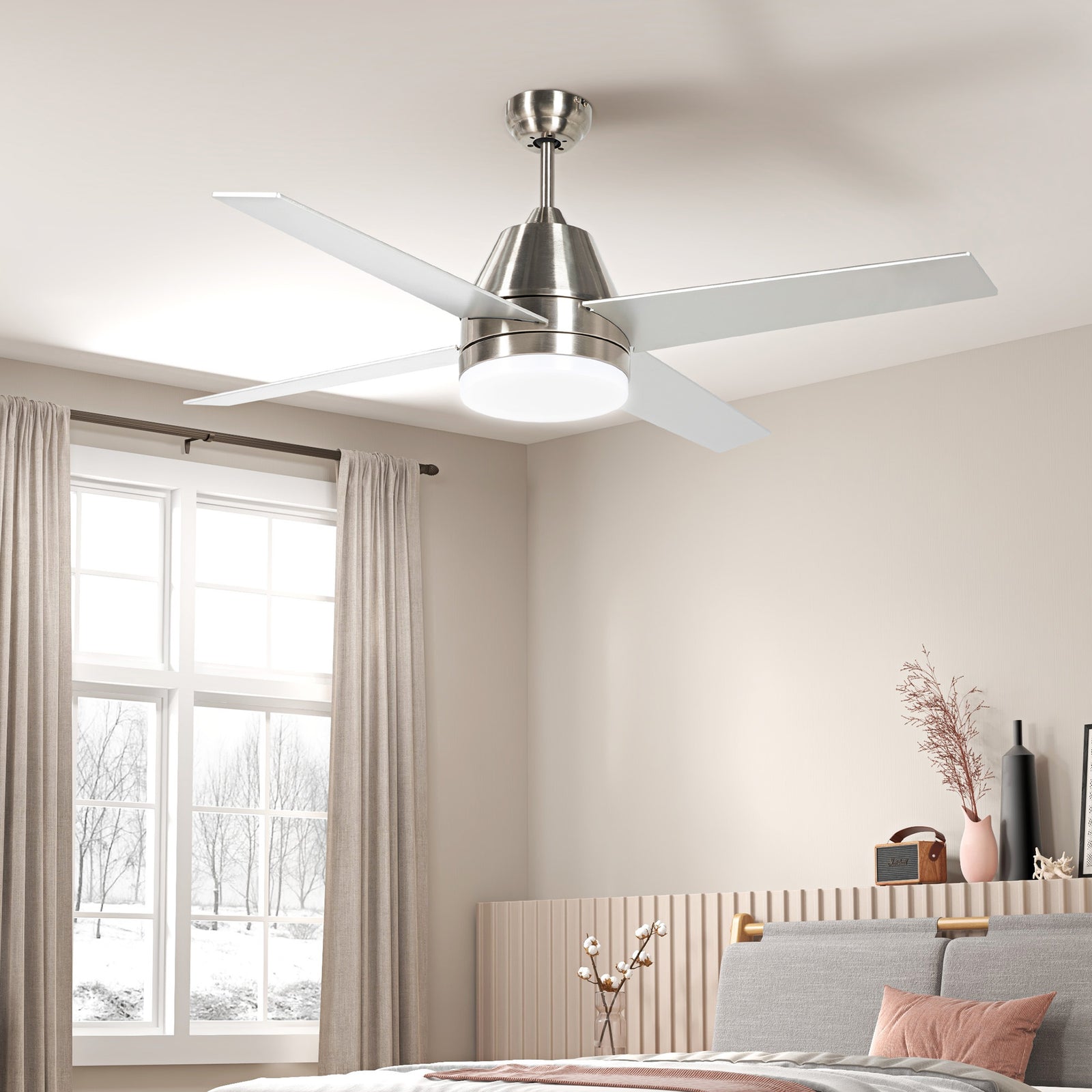 Mounting Reversible Ceiling Fan With Light, Remote | One Size | Silver