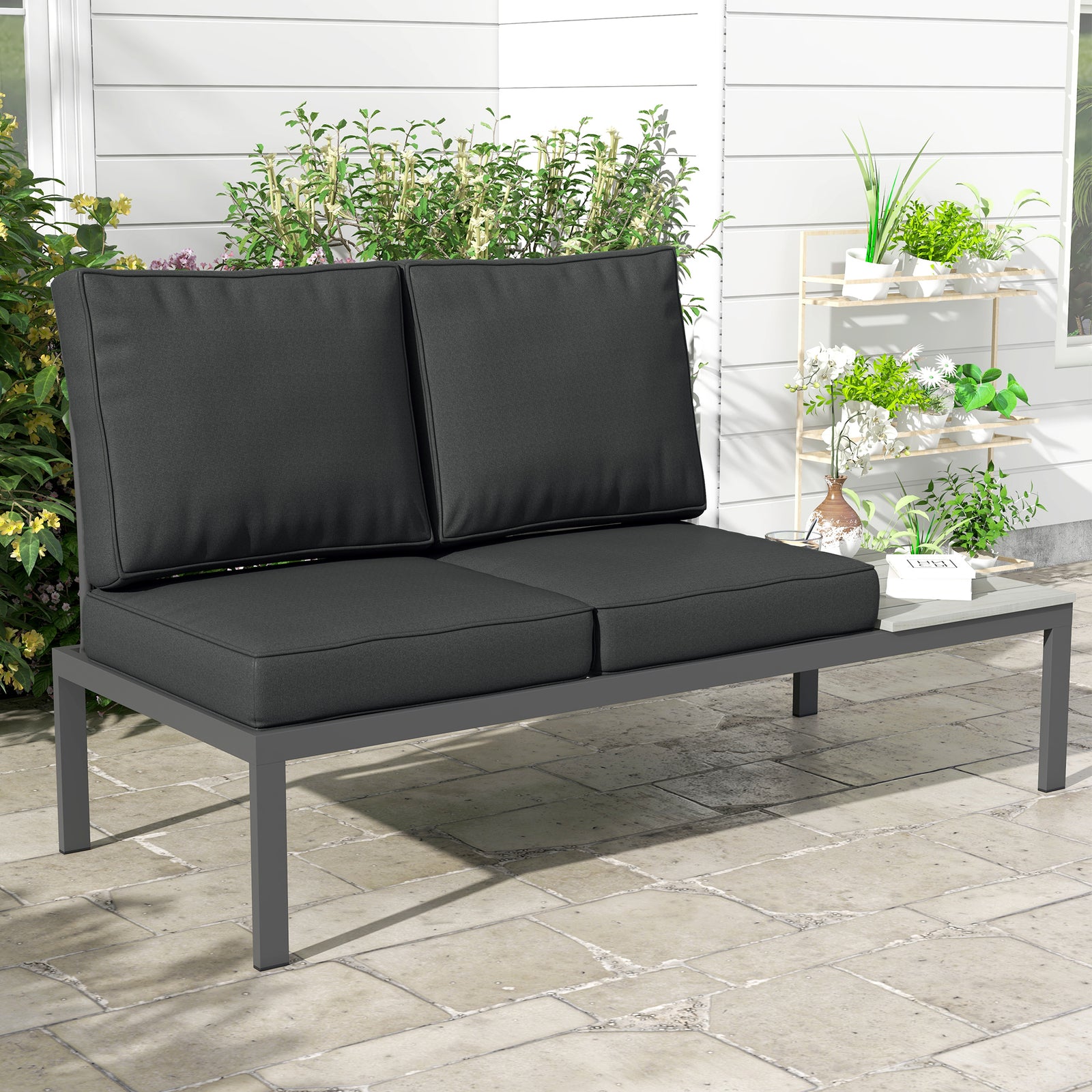 2 Seater Outdoor Seat Cushions, Water Repellent W/ Backrest | Charcoal Gray