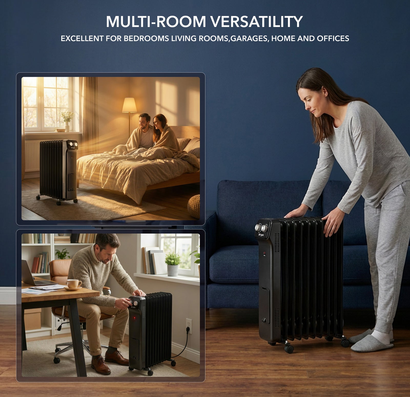 Oil-filled Electric Radiator 2500w, Adjustable Thermostat, 3 Settings | Black