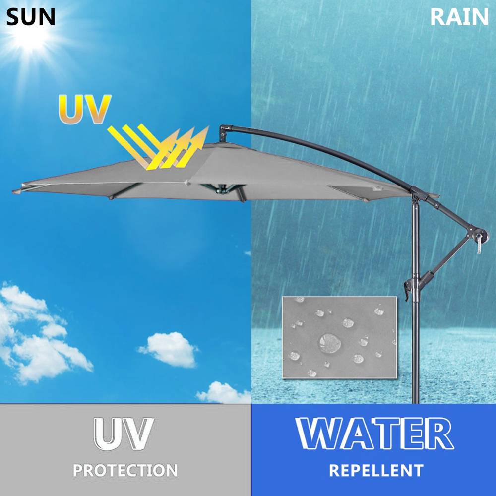 3m Cantilever Garden Parasol With Crank Handle | One Size | Light Grey