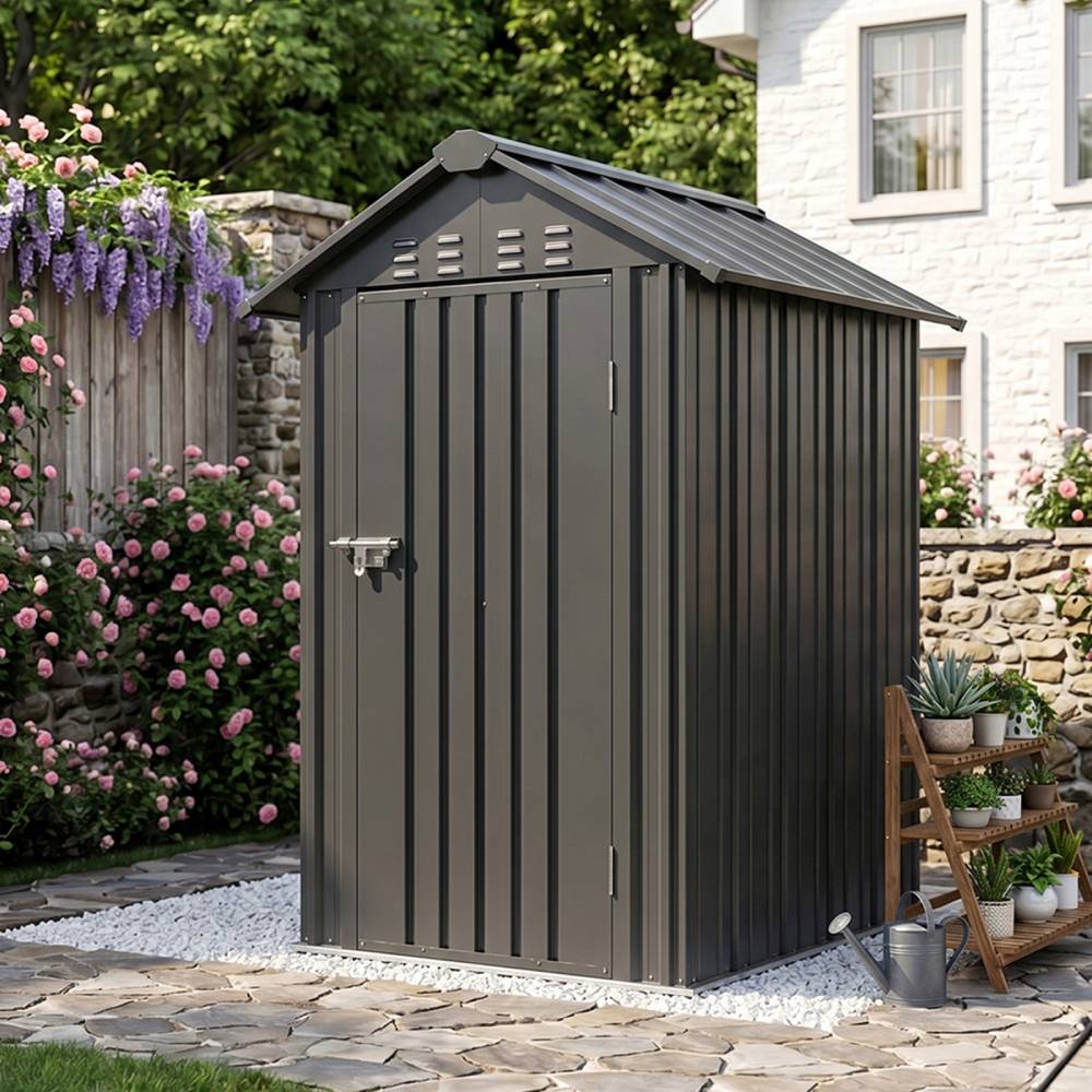 4x4 Ft Metal Apex Roof Garden Tool Storage Shed