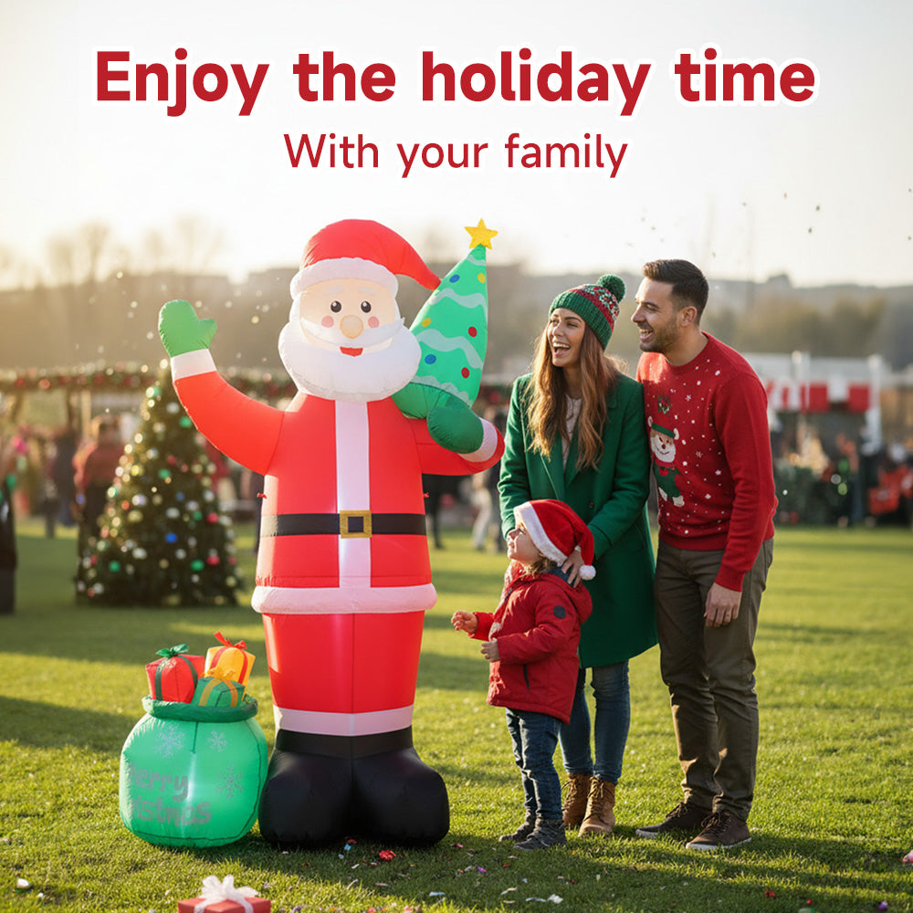 2.4m H Led Lighted Inflatable Santa Claus – Outdoor Christmas Decoration With Air Blower, Stakes & Water Bags