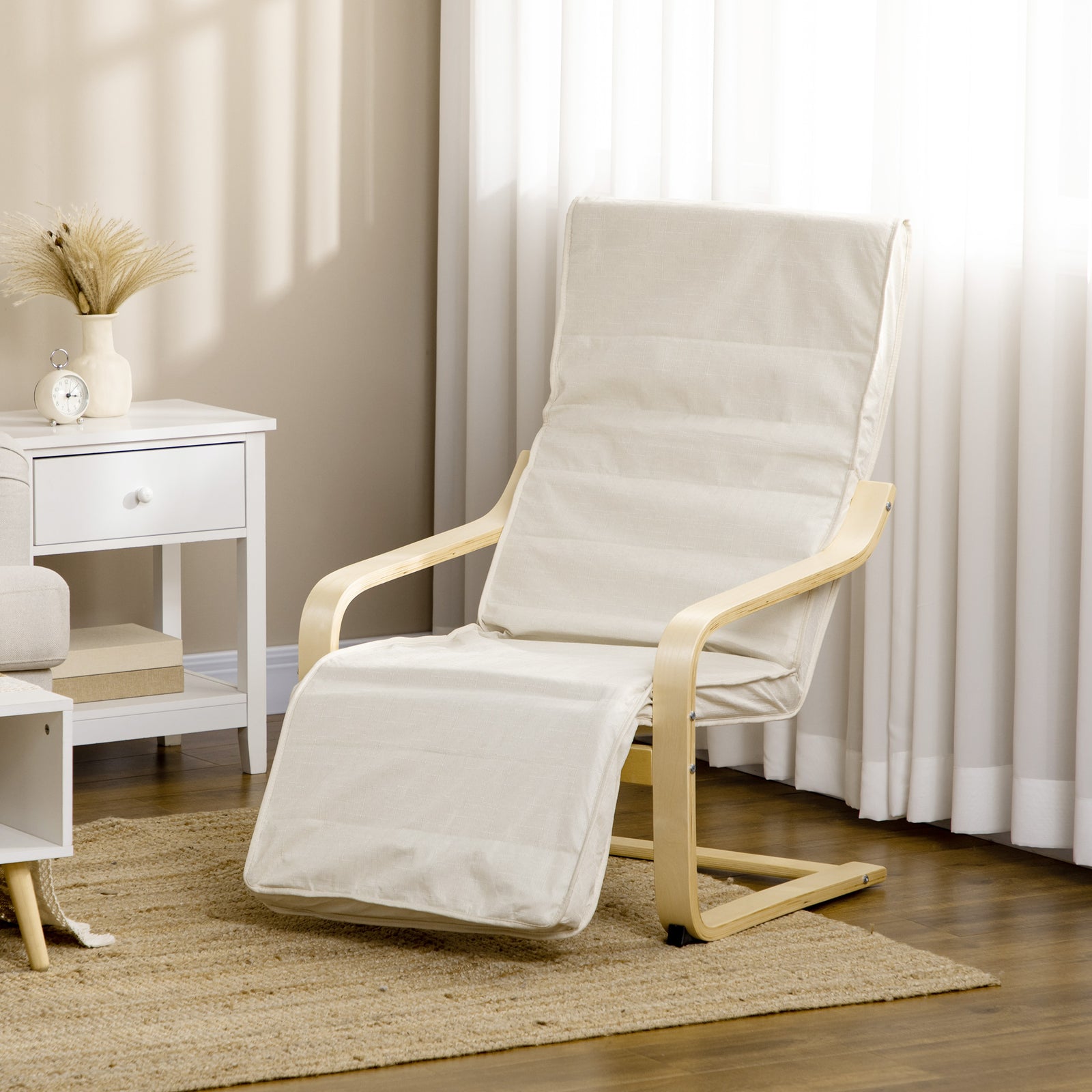 Lounge Chair Recliner Adjustable Footrest Home | One Size | Cream