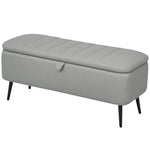 Storage Ottoman Bench, Linen Fabric Footstool With Steel Legs | Light Grey