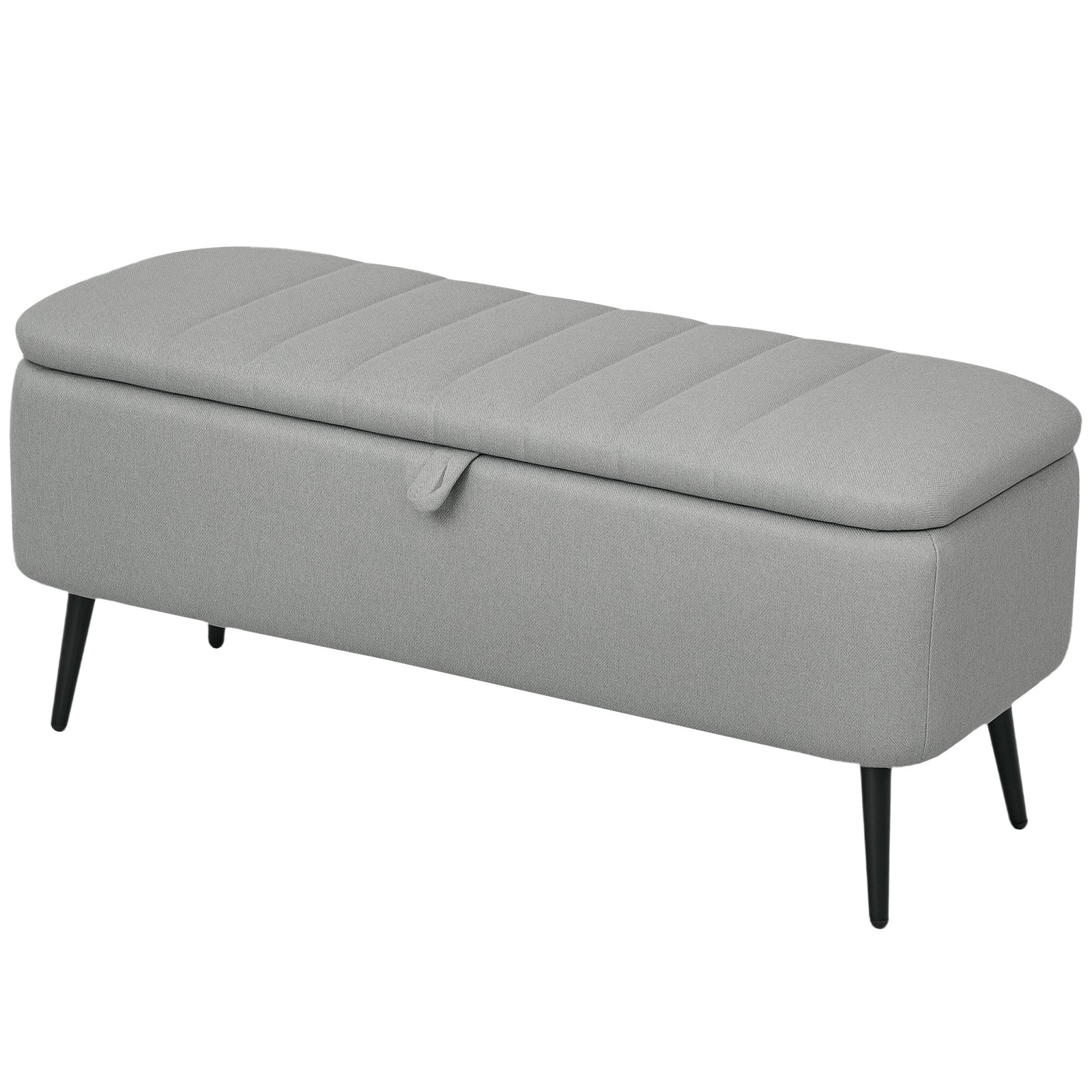 Storage Ottoman Bench, Linen Fabric Footstool With Steel Legs | Light Grey
