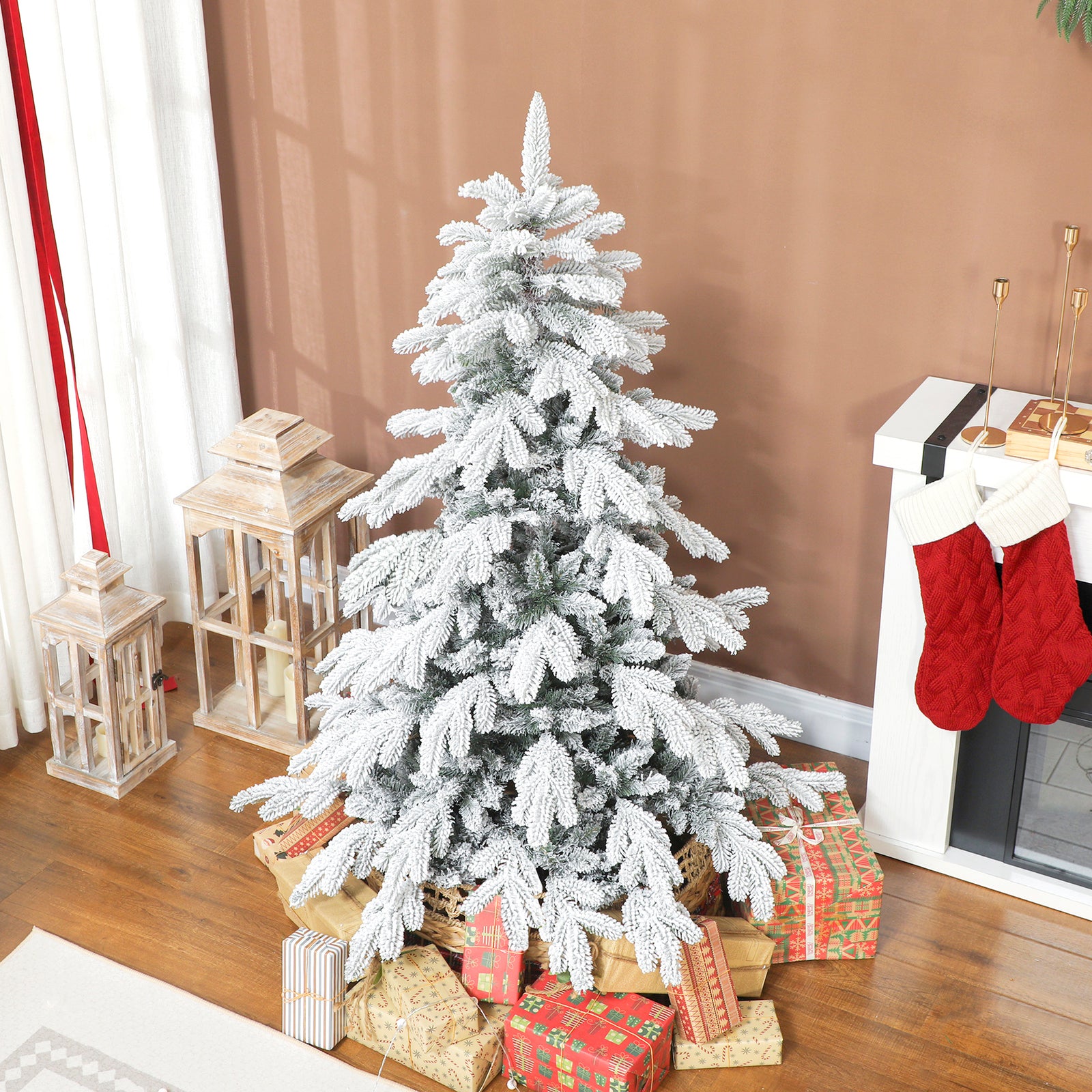 Christmas Tree With Flocked Realistic Tips, Hinged Xmas Tree | 5ft | Green