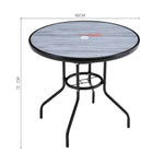 Round Garden Tempered Glass Wood Grain Coffee Table - 80cm Dia X 72cm