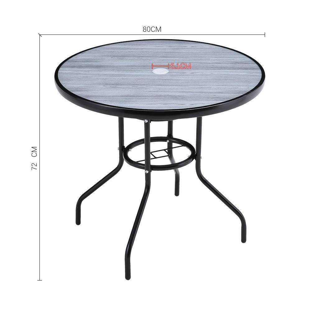 Round Garden Tempered Glass Wood Grain Coffee Table - 80cm Dia X 72cm