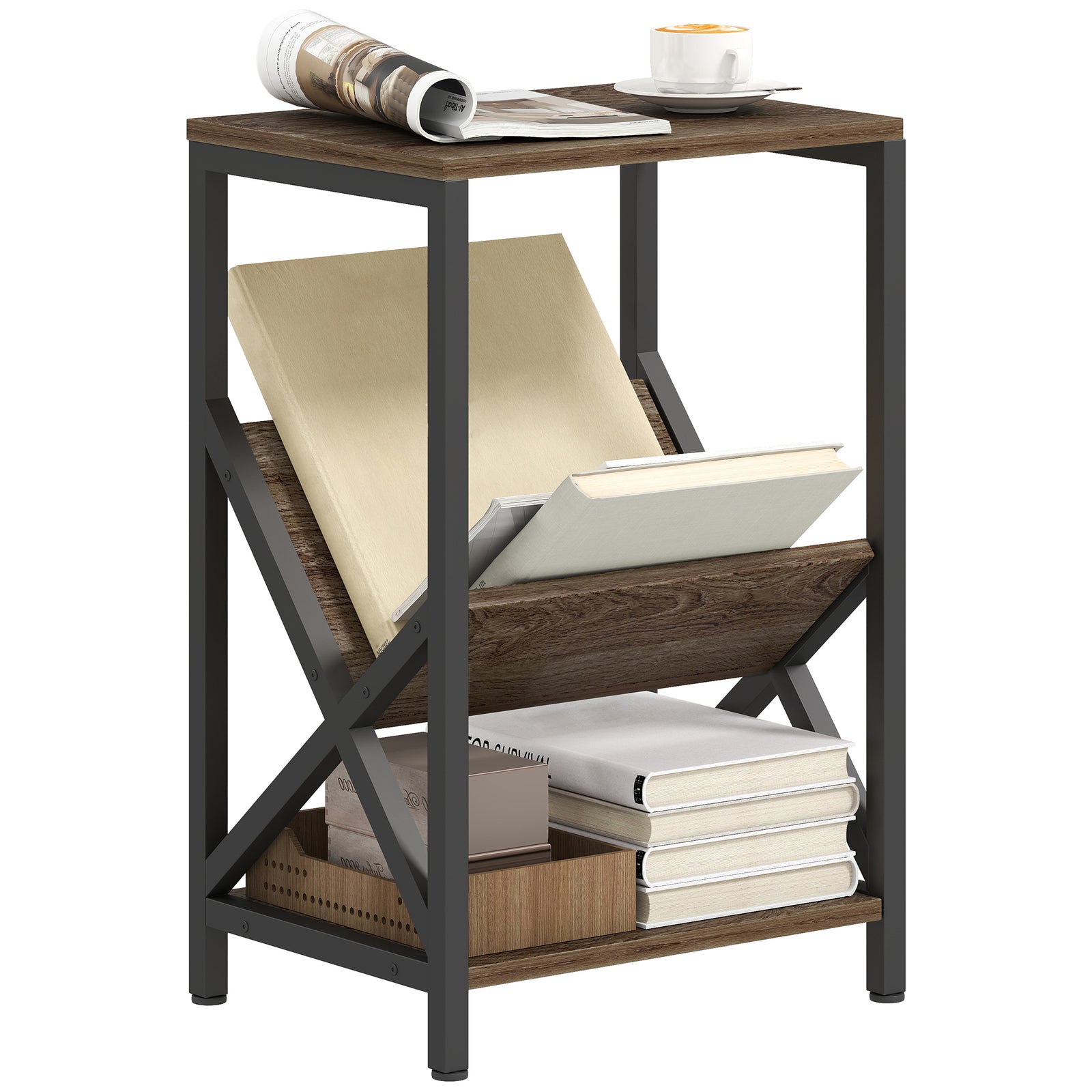 HOMCOM Narrow Side Table, Slim with 3-Tier Storage, 40 x 30 x 61 cm, Oak