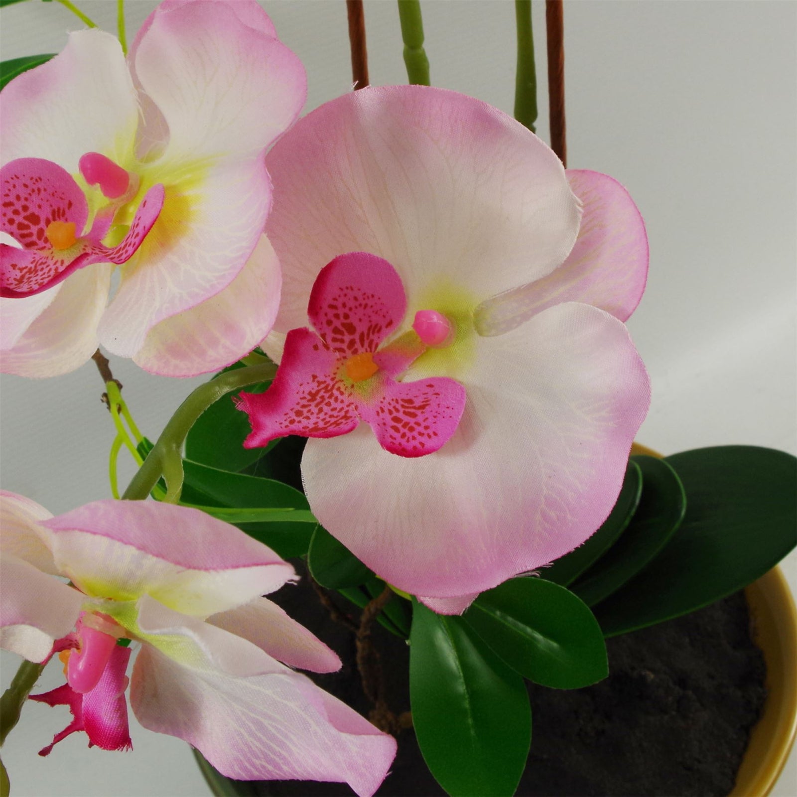 65cm Artificial Orchid Light Pink In Glazed Planter