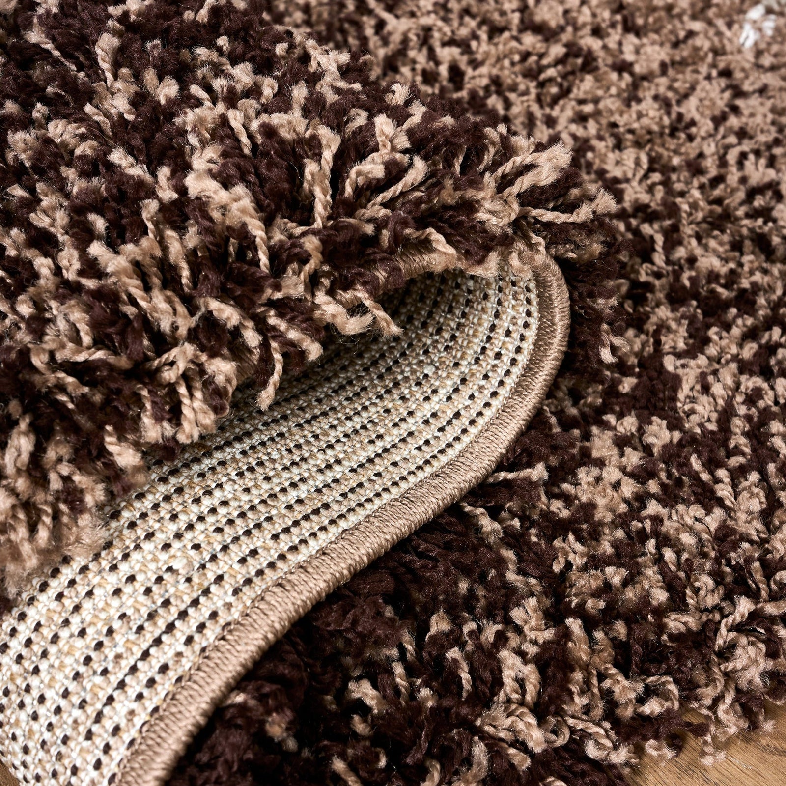Blended Thick Shaggy Fluffy Deep Pile Living Room Rug | 60cm x 110cm | Brown