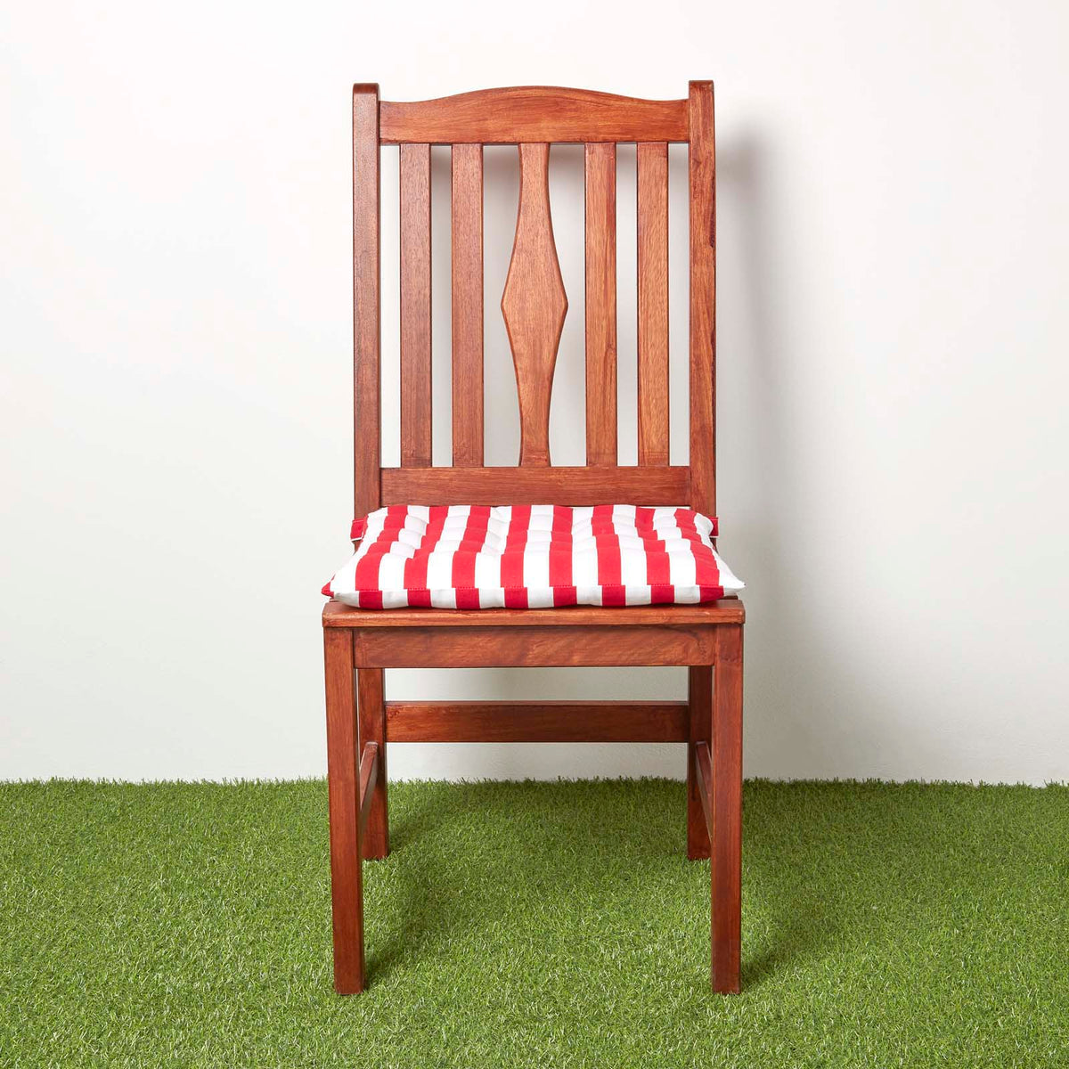 Red Stripe Seat Pad With Button Straps 100% Cotton, 40 X 40 Cm | Set of 4 | Red
