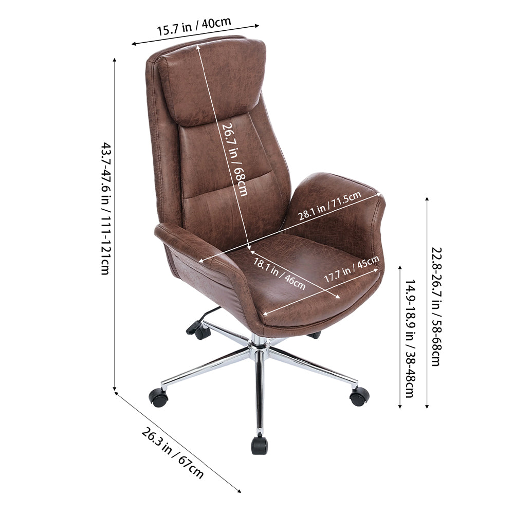 Adjustable High Back Pu Office Chair With Armrests | Brown