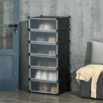 6 Tier Shoe Rack Plastic Storage Cabinet Modular Shoe Tower | One Size | Black