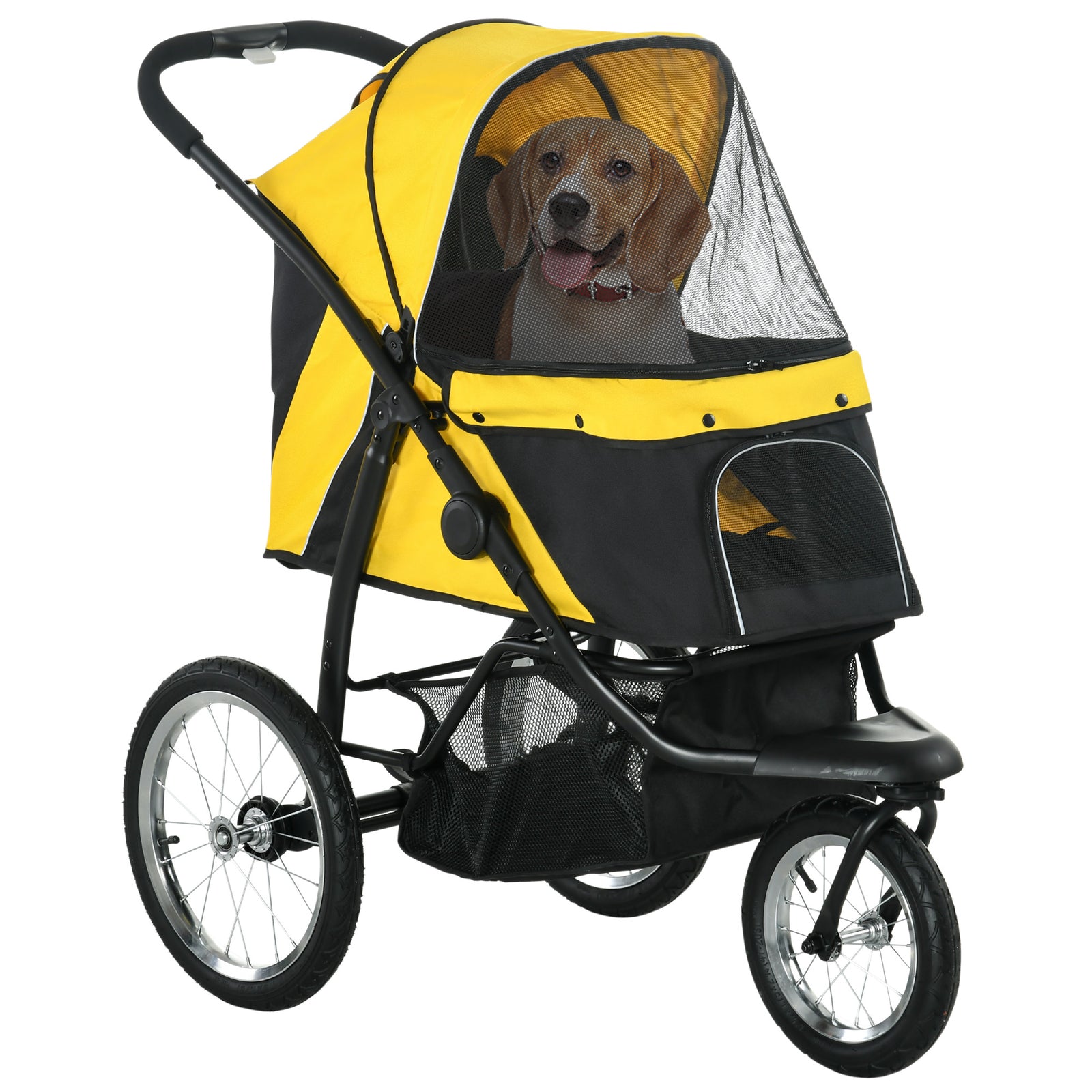 3 Wheel Pet Stroller, For Medium Small Dogs, Foldable Cat Pram | Yellow