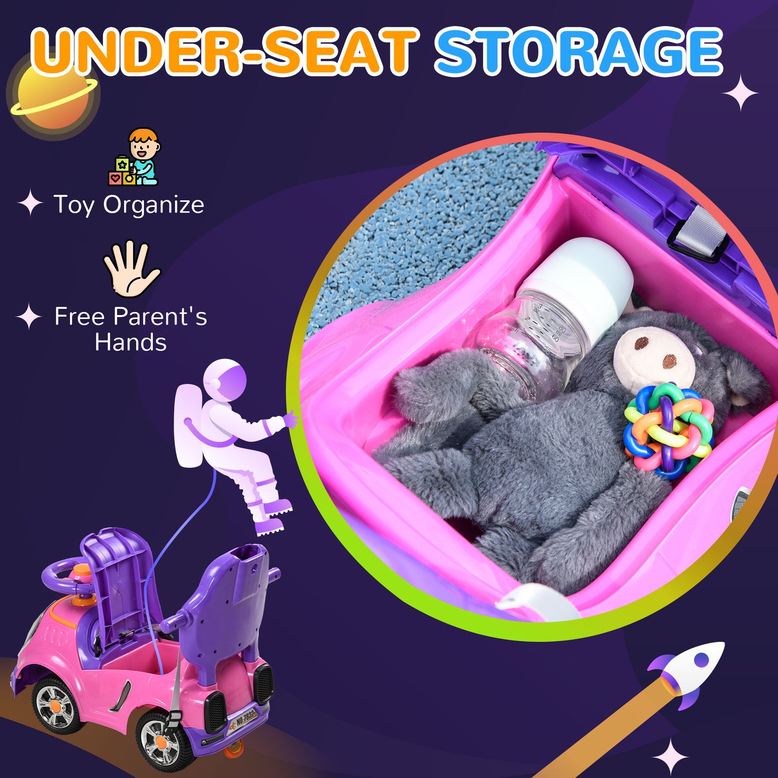 3 In 1 Ride On Push Car, Cartoon Robot Foot To Floor Slider | Pink