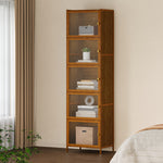 Versatile 5-tier Storage Cabinet With Transparent Doors,bamboo & Mdf Freestanding Organizer For Small Spaces
