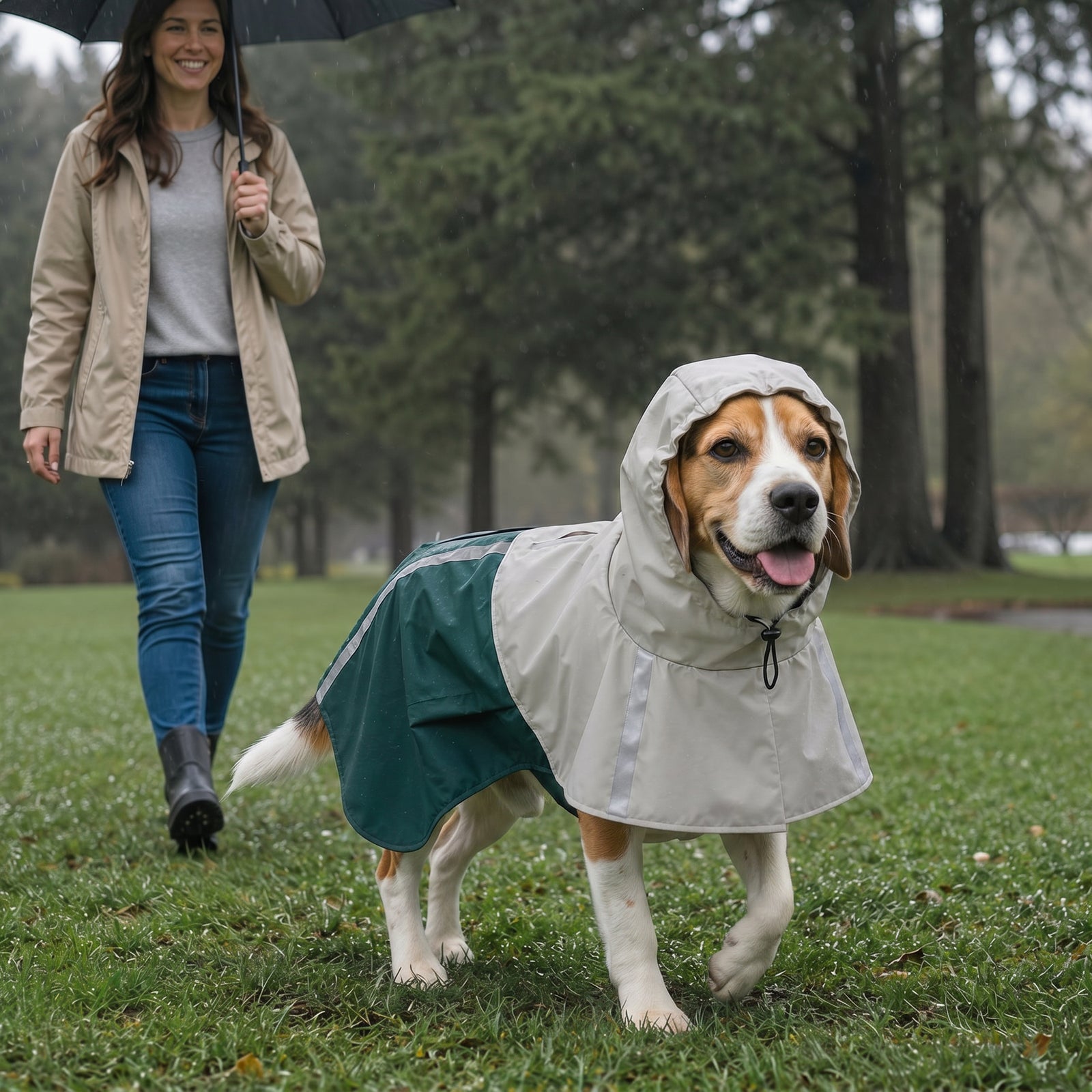 Dog Raincoat With Hood, Dog Rain Jacket | M | Green