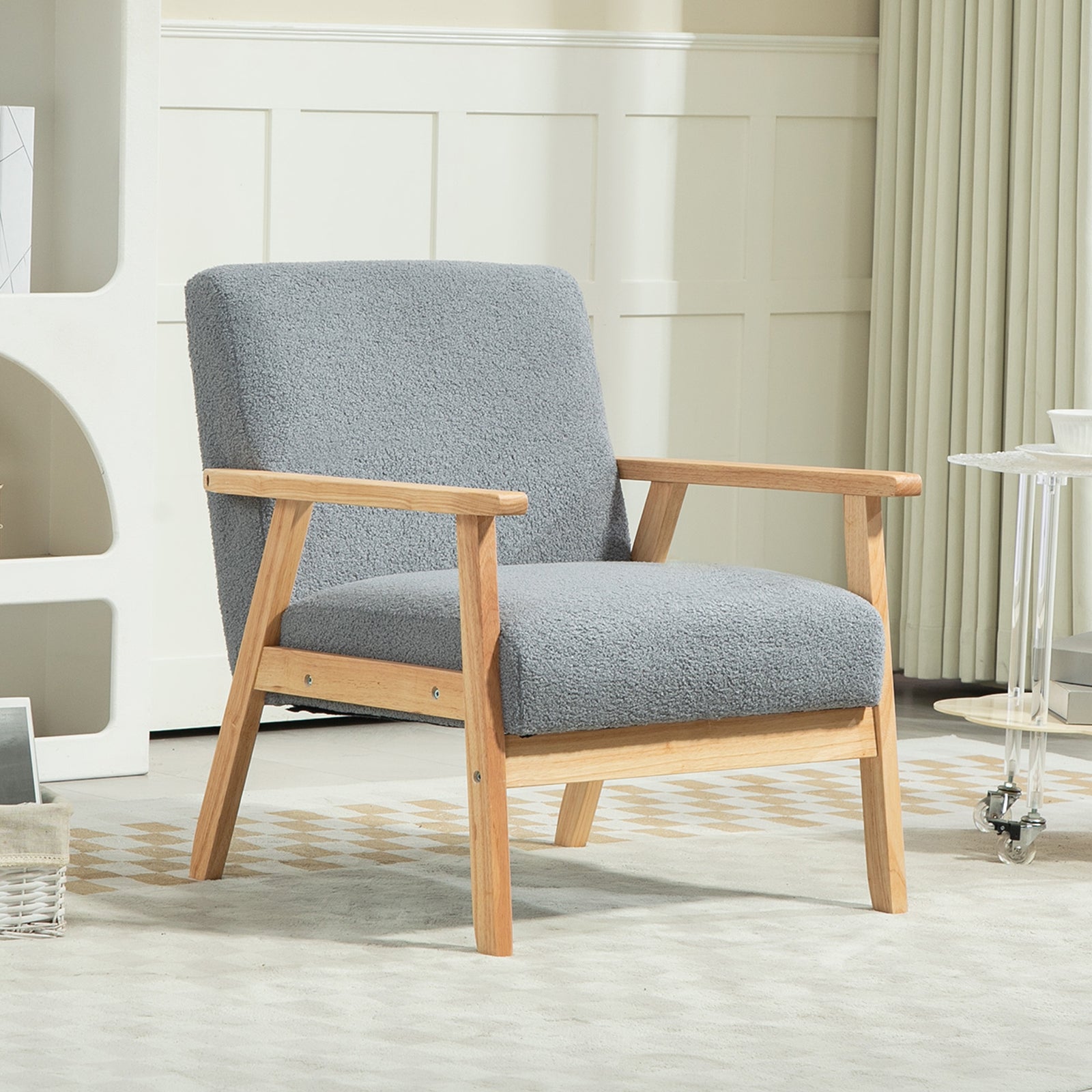 Accent Chair With Wood Frame, Cashmere, Grey