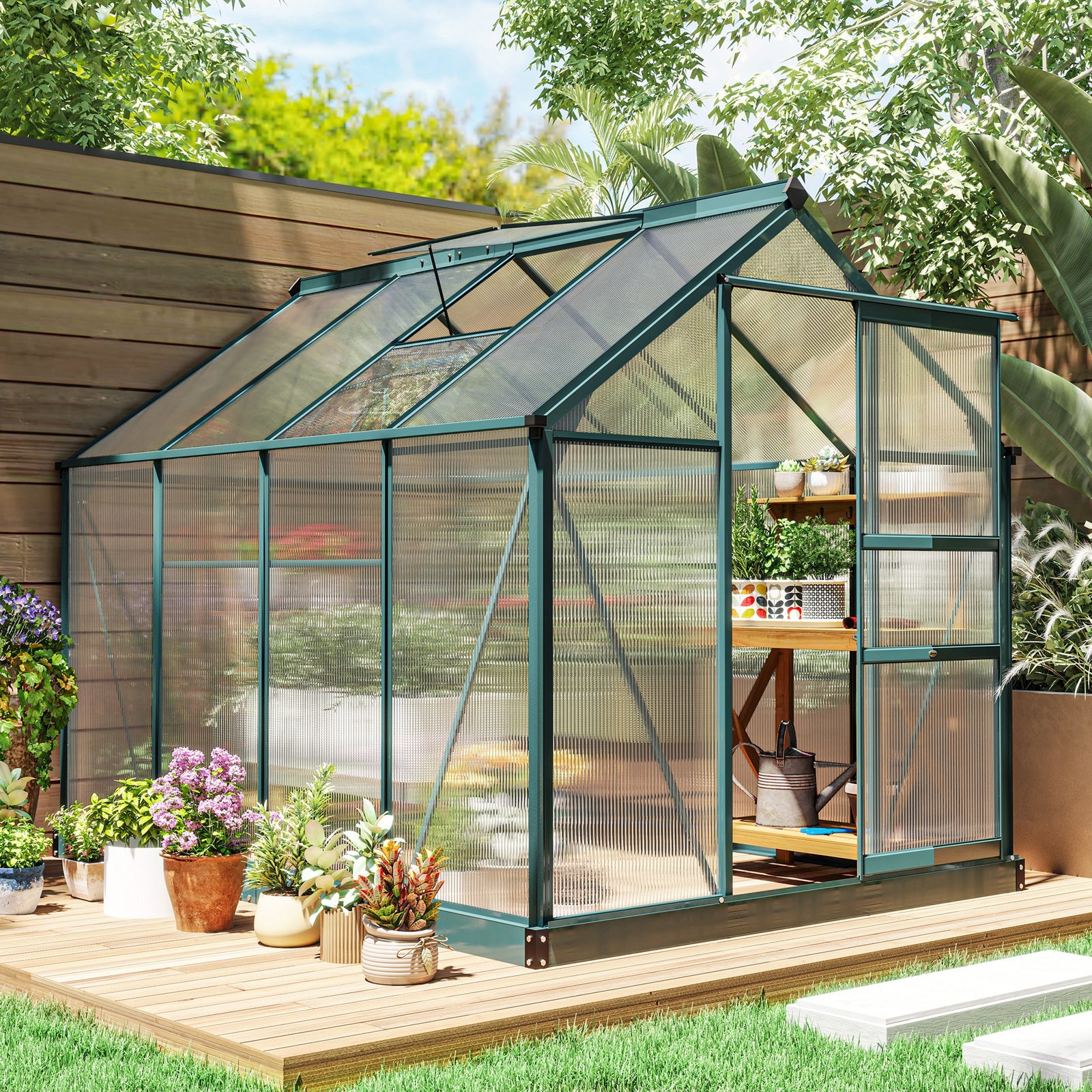 Polycarbonate Walk-in Greenhouse 6x8ft | Dark Green
