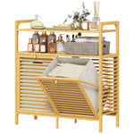 HOMCOM Double Tilt Out Laundry Cabinet Bamboo Laundry Hamper Cabinet