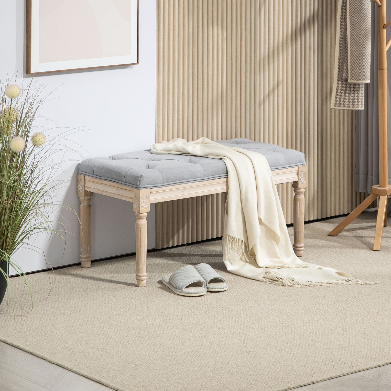End Of Bed Bench, Tufted Upholstered Foot Stool | Medium | Dove Gray