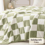Dyzi Checkered Throw Blanket Soft Cozy 200x230cm Sage Green
