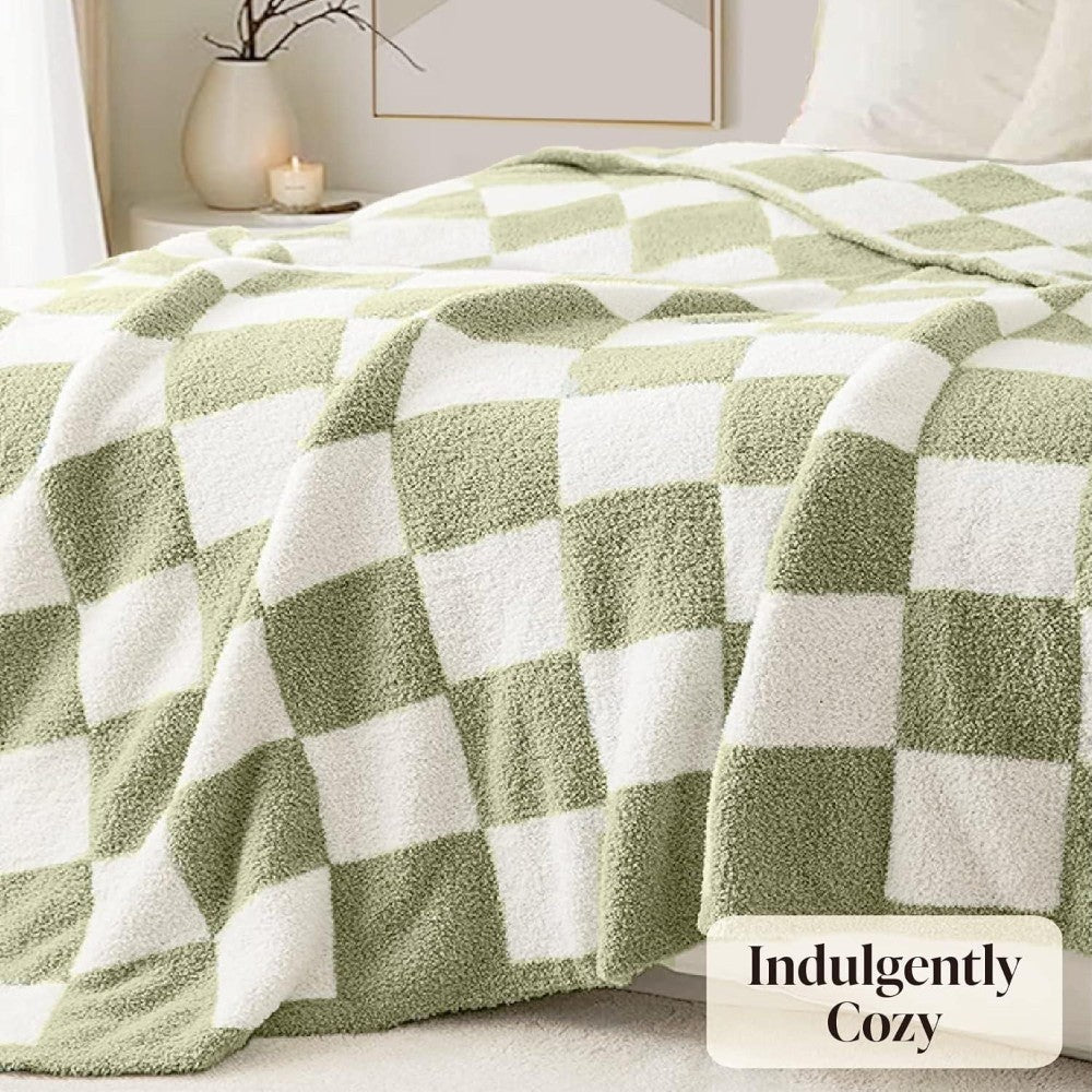 Dyzi Checkered Throw Blanket Soft Cozy 200x230cm Sage Green