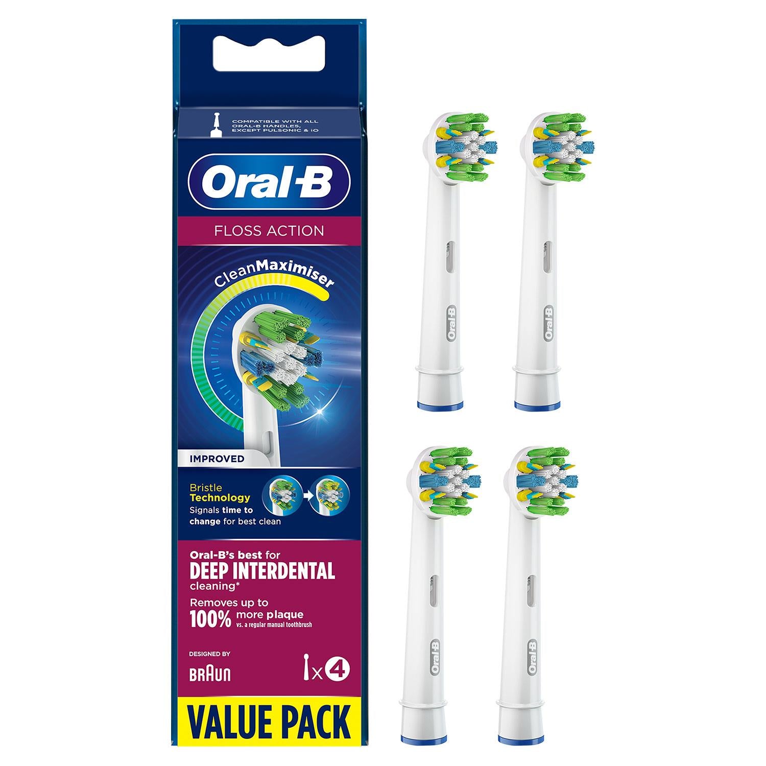 Floss Action Replacement Toothbrush Head With Clean Maximiser, Pack Of 4