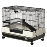 Small Pet Animal Cage W/ Metal Wire Top Platform Removable Tray 4 Wheels