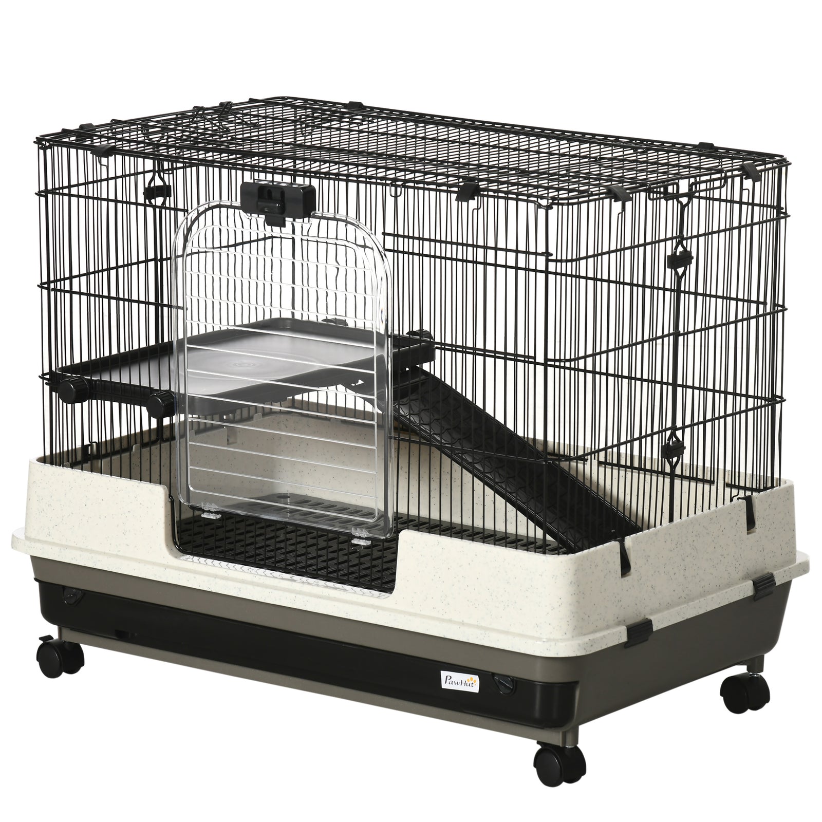 Small Pet Animal Cage W/ Metal Wire Top Platform Removable Tray 4 Wheels