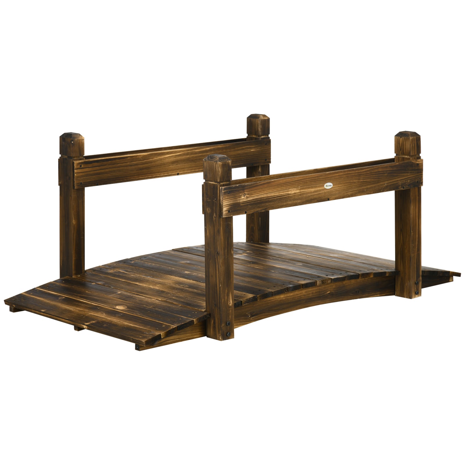 5ft Wooden Garden Bridge With Planters, Stained Finish