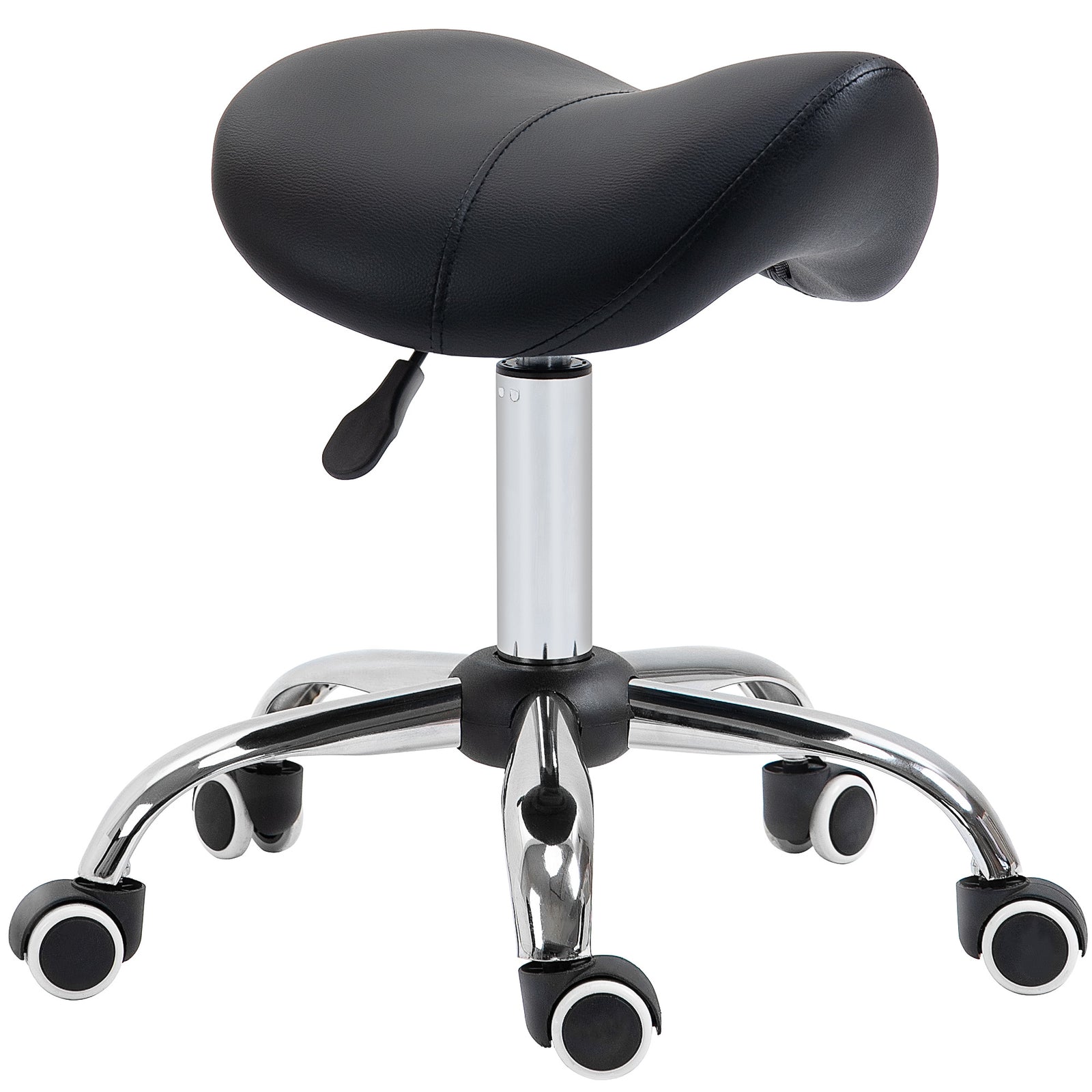 Pu Leather Saddle Stool W/ Moulded Padded Seat Adjustable | One Size | Black