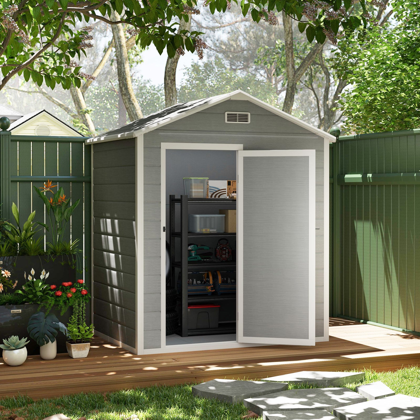 6 X 4ft Resin Garden Shed With Floor And Window, Grey