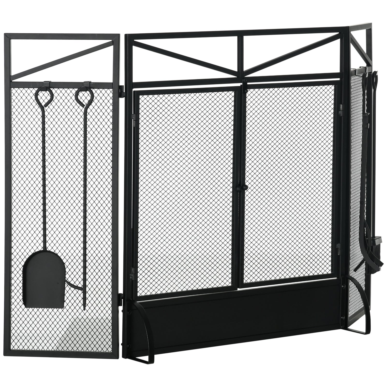 3 Panel Folding Fire Guard With Tool Doors Fire Screen