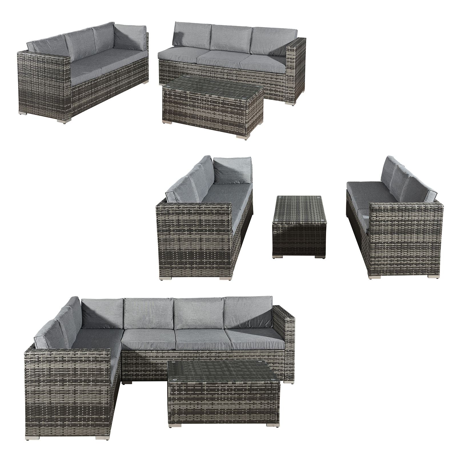 Acorn Rattan 6 Seat Corner Sofa Set | Walnut Grey