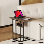 HOMCOM C Shaped Side Table With Charging Station And Foldable Top