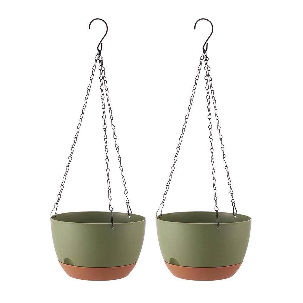 2pcs Hanging Round Plant Pot Set With Drainage Holes And Removable Water Trays